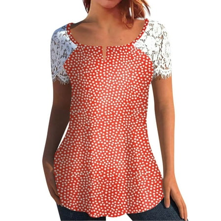 

kakina CMSX Womens Tops Quarter Zip Tops Casual Summer Lace Short Sleeve Split Neck Tunic Printed T-Shirts Tee Shirt Tops A Line Tunic Blouse Pink 3x