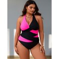 thumbnail image 3 of URSOFINE Women Plus Size One Piece Swimsuits Tummy Control Twist Front Bathing Suits V Neck Color Block Swimwear, 3 of 6