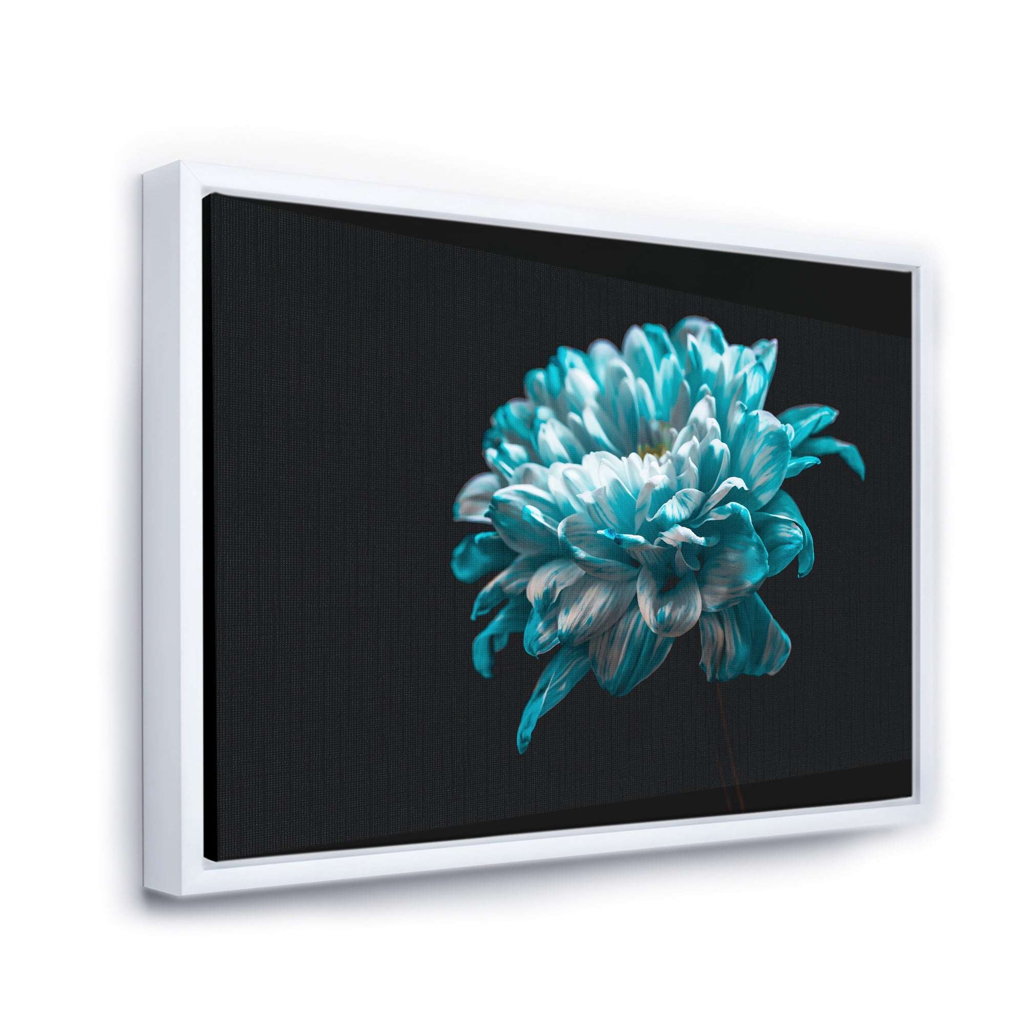 Designart 'Close Up Of White and Pure Blue Daisy Flower II' Traditional Framed Canvas Wall Art Print