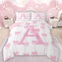 Manfei Letter A Monogrammed Bedding Comforter Set,Cute Bow Knot Twin Comforter Sets,Pink Glitter Print Bedding Set For Girl,Microfiber Room Decorative Reversible,2 Pieces