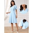 thumbnail image 2 of DARING DIVA Women's Work Dresses Midi Short Sleeve V Neck A-Line Dress M Sky Blue, 2 of 6
