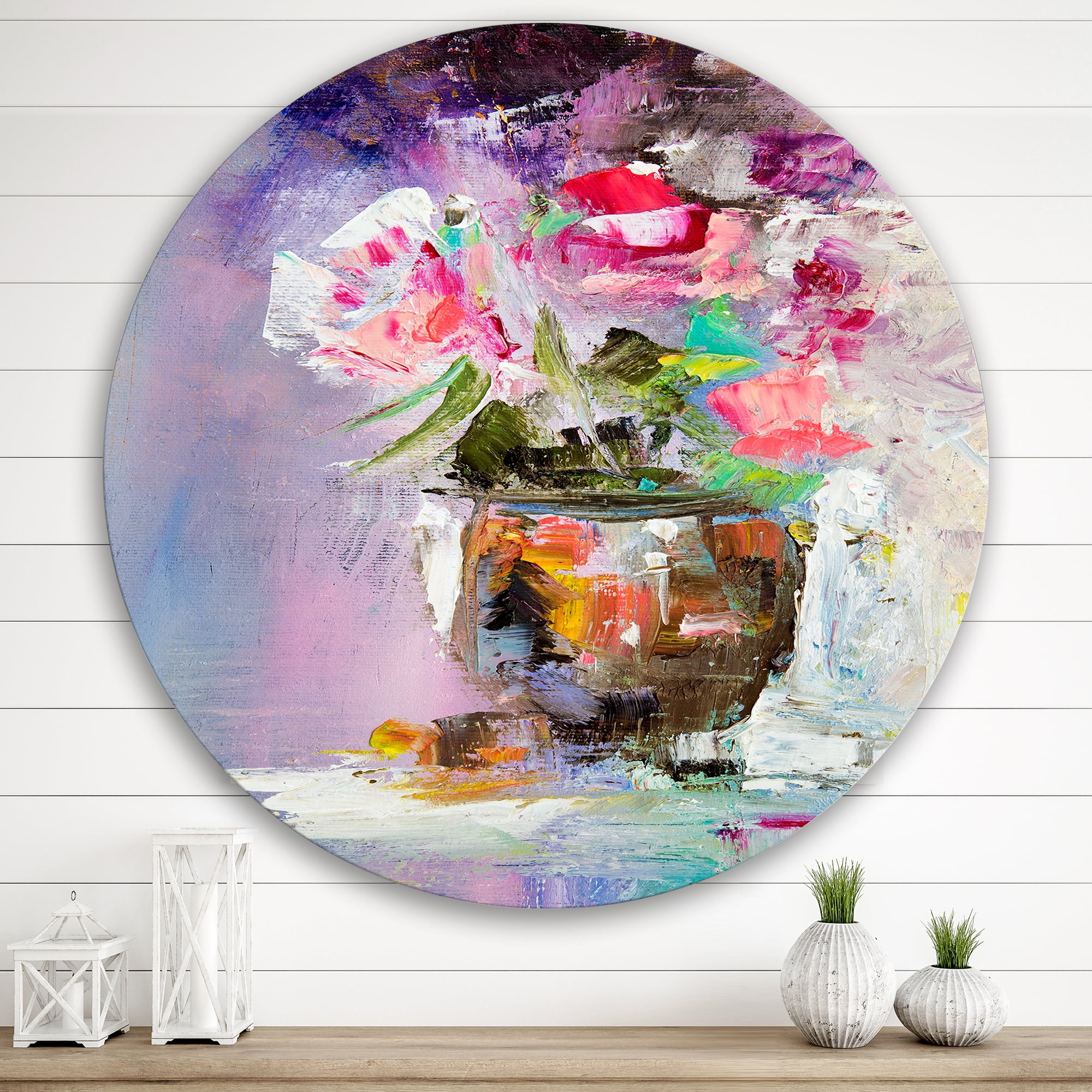 Designart 'Pink Fresh Abstract Flowers Bouquet in Vase