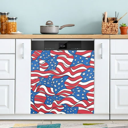 

Stars and Stripes Flag Pattern Dishwasher Magnet Refrigerator Magnetic Cover Washing Machine Magnet Sticker Kitchen Decor