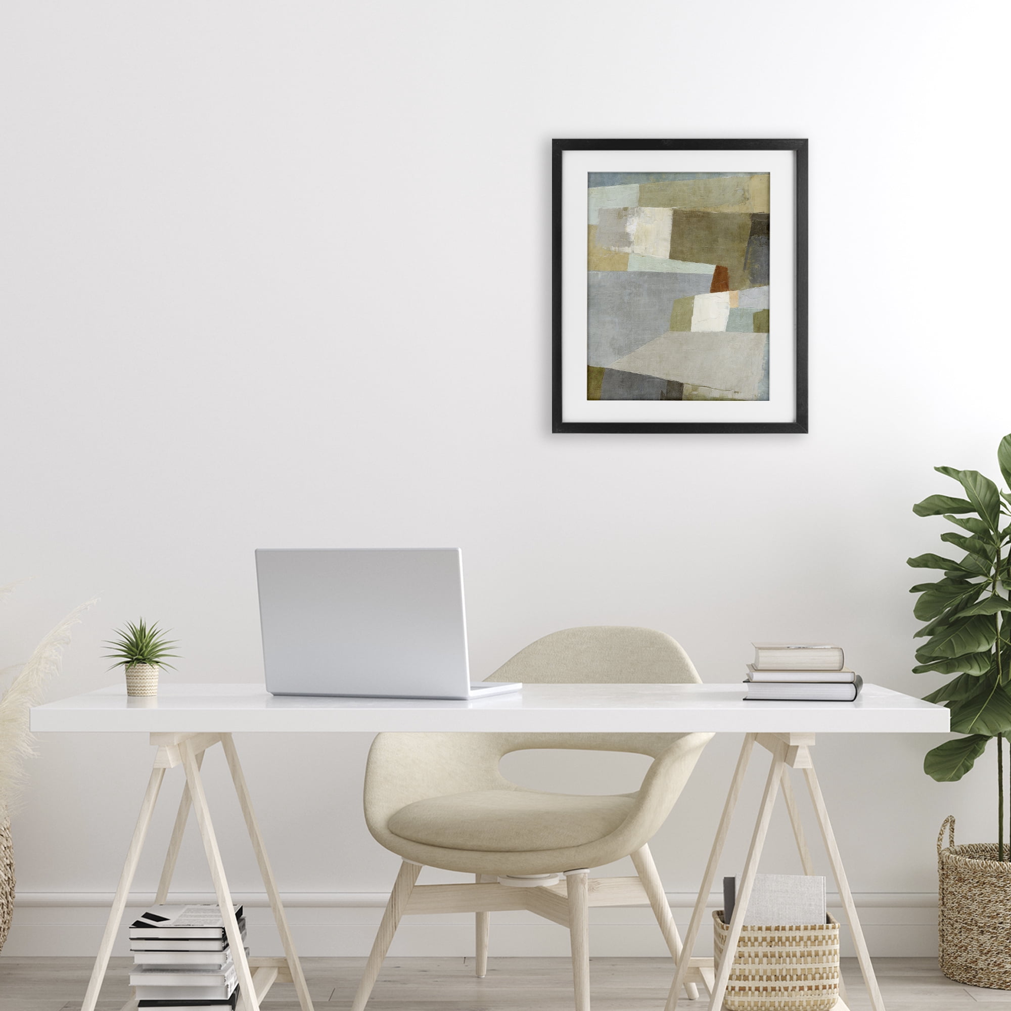Stupell Industries Causeway Neutral Geometrics Black Framed Print Under Glass, design by Suzanne Nicoll