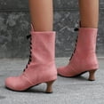 thumbnail image 4 of Ankle Boots for Women Lace up Round Toe Kitten Heel 70s Witch Booties Vintage Leather Fall Winter Mid Calf Dress Boots Pink Size 6.5, 4 of 6