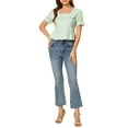 thumbnail image 2 of MODA NOVA Junior's Floral Square Neck Ruffle Puff Sleeve Peplum Blouse Beige S, 2 of 5