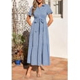 thumbnail image 5 of PRETTYGARDEN Women's Summer Maxi Button Up Shirt Dress Short Sleeve Striped A Line Long Flowy Elegant Spring Dresses, 5 of 10