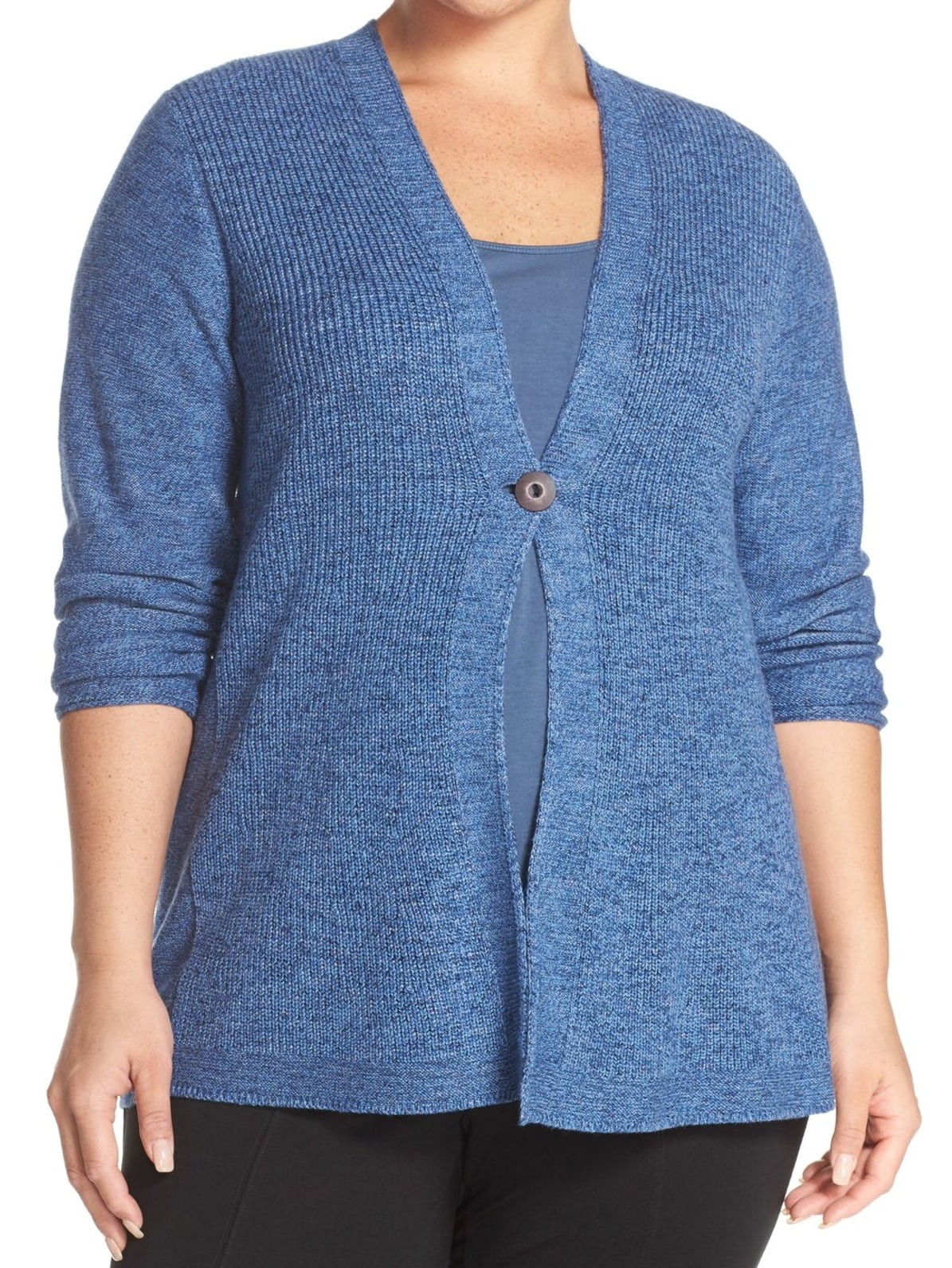 NIC+ZOE Nic + Zoe NEW Deep Blue Womens Size 2X Plus Marled Cardigan
