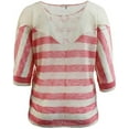 thumbnail image 2 of Plus Size Women's Striped Knit 3/4 Sleeve Top Detailed Lace Back T Shirt Top Peach Ivory 2X (16.005), 2 of 4