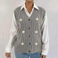 thumbnail image 6 of Sweater Vest for Women Button Down V Neck Sweater Ribbed Knit Outwear Tops Gray Free Size, 6 of 7