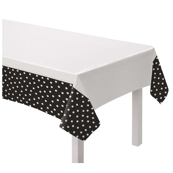 Jet Black Polka Dot Plastic Tablecover (1ct)