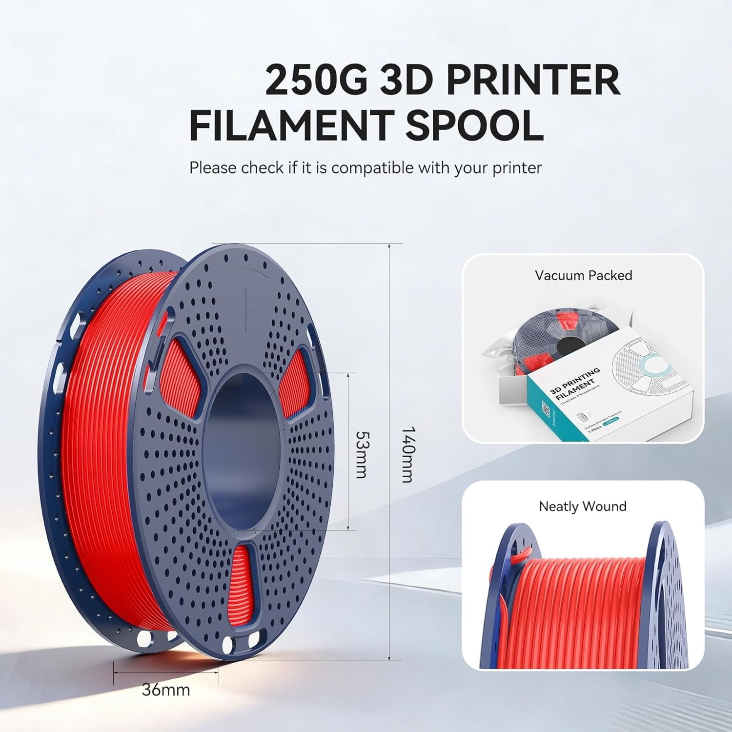 PLA Filament 1.75mm Bundle, 3D Printer Filament Bundle 250g, 8 Rolls, 2kg Total, Black+White+Grey+Transparent+Red+Klein Blue+Sunny Orange+Green