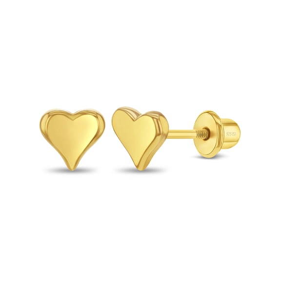 Tiny Heart Toddler / Kids Earrings Screw Back - Sterling Silver Gold Plated