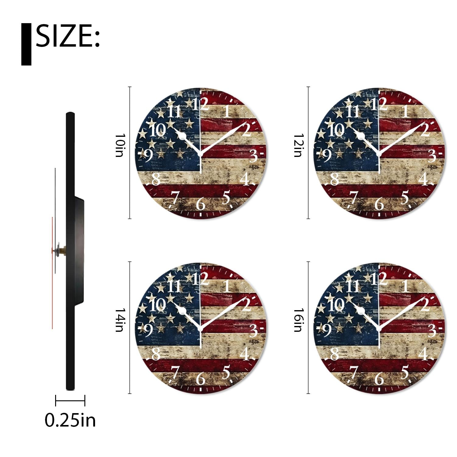 Wall Clock Silent Non-Ticking Battery Operated Modern Wall Clocks Decorative for Bathroom Kitchen-Dirty American Flag (14inch)