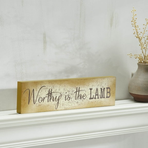 VHC Brands Celebrate Grace Worthy is The Lamb MDF Wall Sign 4x15, Spring Decor, Home Decorations for Wall or Door, Spring and Easter Hanging Decoration