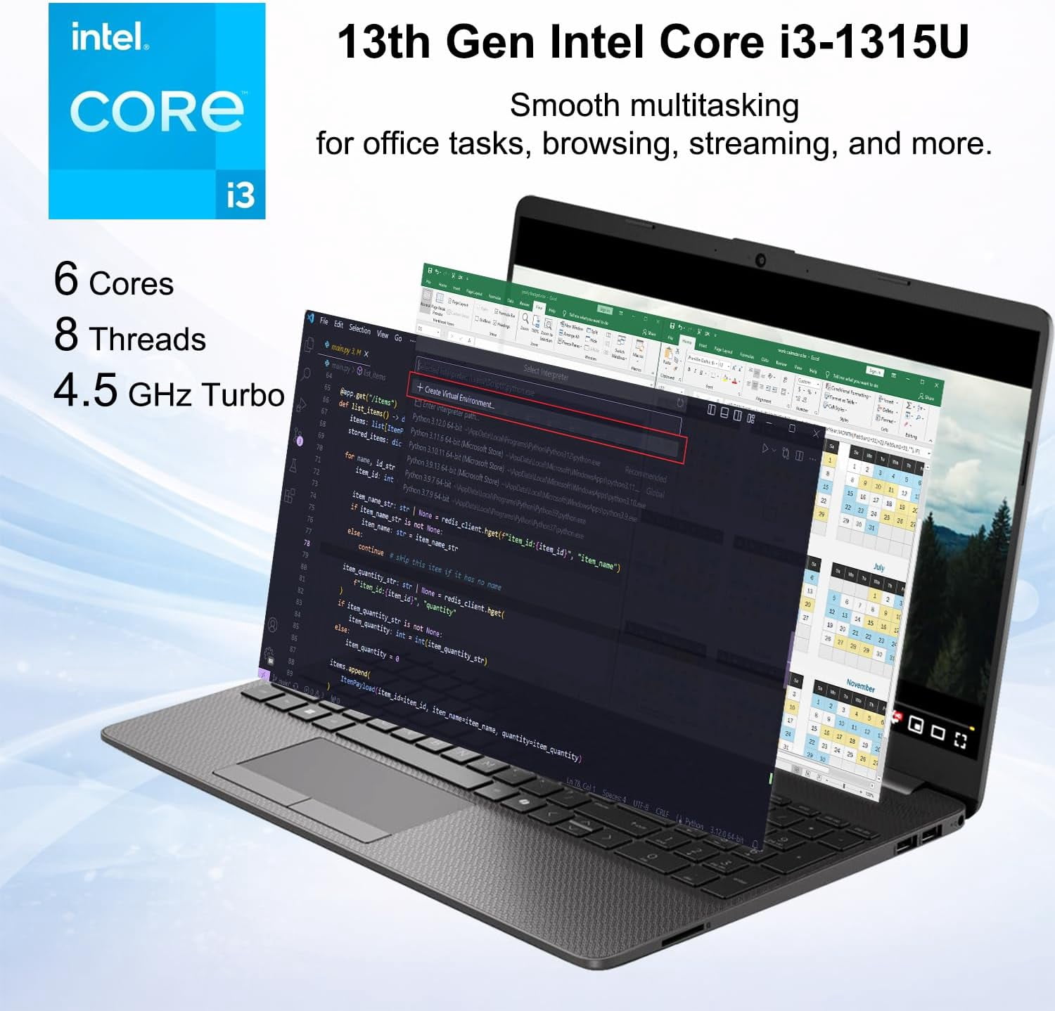 HP 250R G9 Laptop, 15.6 FHD 1920 x 1080 FHD Display, 16GB RAM 512GB SSD, Intel 6-Core i3-1315U(Up to 4.5GHZ) , HD Audio, WiFi 6, Bluetooth 5.3, Dark Ash Silver