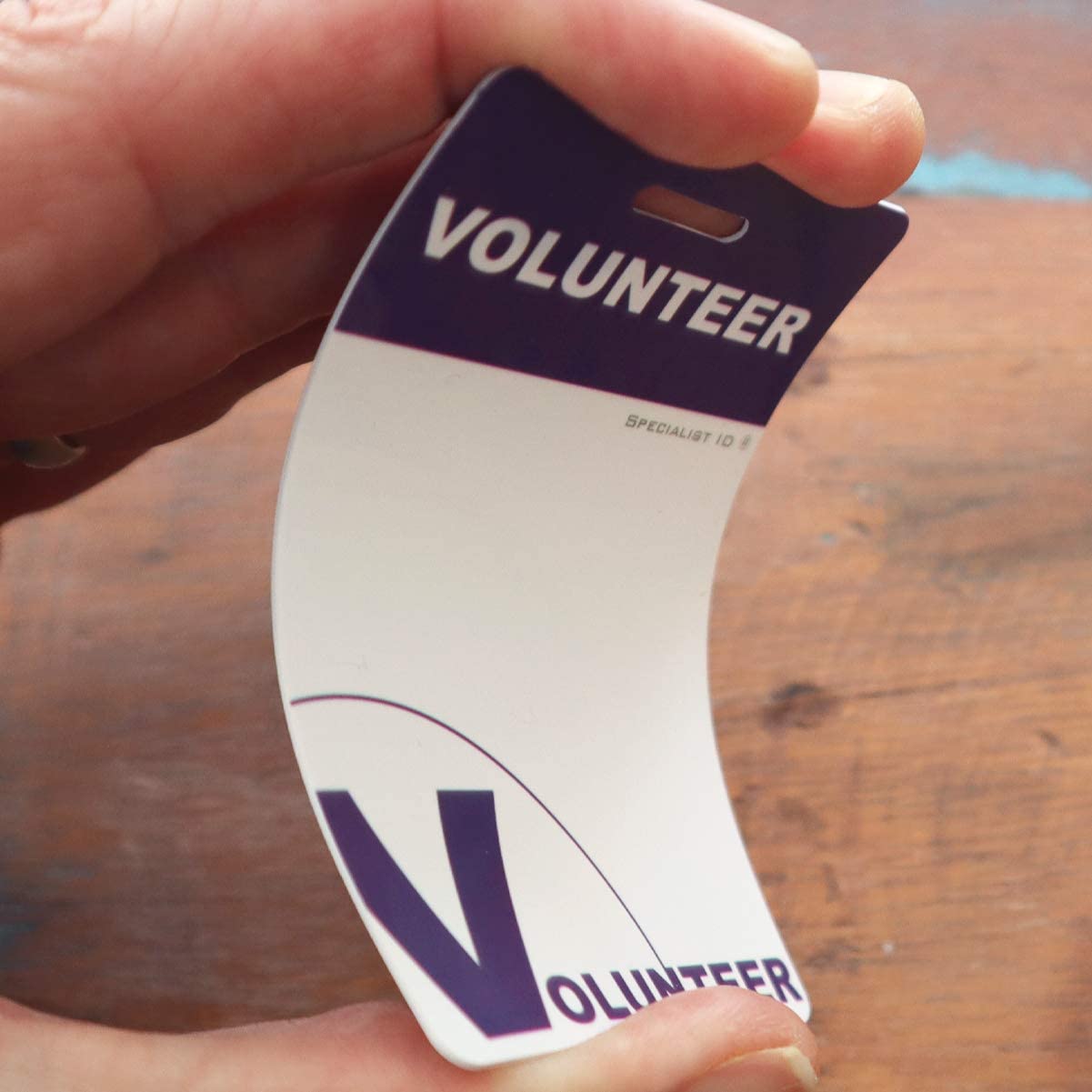 Bulk 25 Pack - Volunteer Lanyards with Badges - Identification for Volunteers - Heavy Duty Plastic Name Tags with Breakaway Lanyard for Church, Events, School & More! by Specialist ID (Purple)