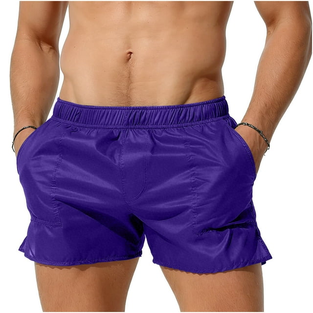 Kakii Mens Swim Trunks Elastic Waist Summer Beach Shorts Low Waist Bathing Suit Swimwear with Pockets