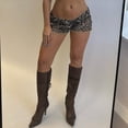 thumbnail image 3 of Women Leopard Bloomer Shorts Layered Ruffle Lace Trim Micro Y2k Pajama Shorts Cheetah Print Boxer Lounge Bottoms, 3 of 6