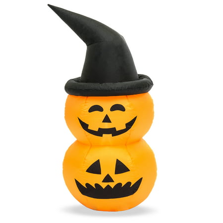 Best Choice Products 4ft Inflatable Stacking Witch Hat Pumpkin Halloween Lawn Decoration w/ UL Certified LED Lights, Internal Blower - Orange