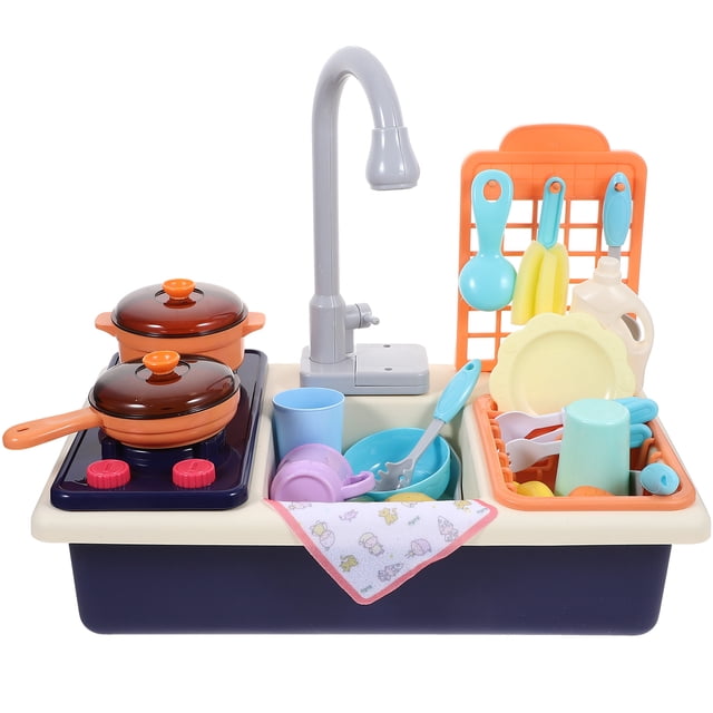 1 juego de juguetes para lavar platos, fregadero de cocina de plástico, lavavajillas eléctrico de agua de plástico sin batería para niños (nuevo diseño, azul)