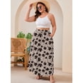 thumbnail image 2 of SHOWMALL Women's Plus Size High Waisted Maxi Skirts with Pockets, Boho Flowy A-Line Long Skirt, Casual Summer Beach Skirt with Drawstring, Ink Dot Flowers Size 1X, 2 of 8