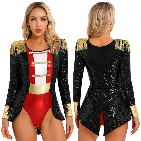 Sxiwei Women's Ringmaster Costume Circus Ring Leader Master Lion Tamer Fancy Dress Bodysuit Black L