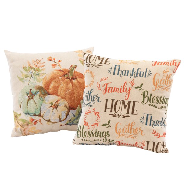 Mainstays Fall Sentiments Pumpkin Decorative Throw Pillows, 17" x 17