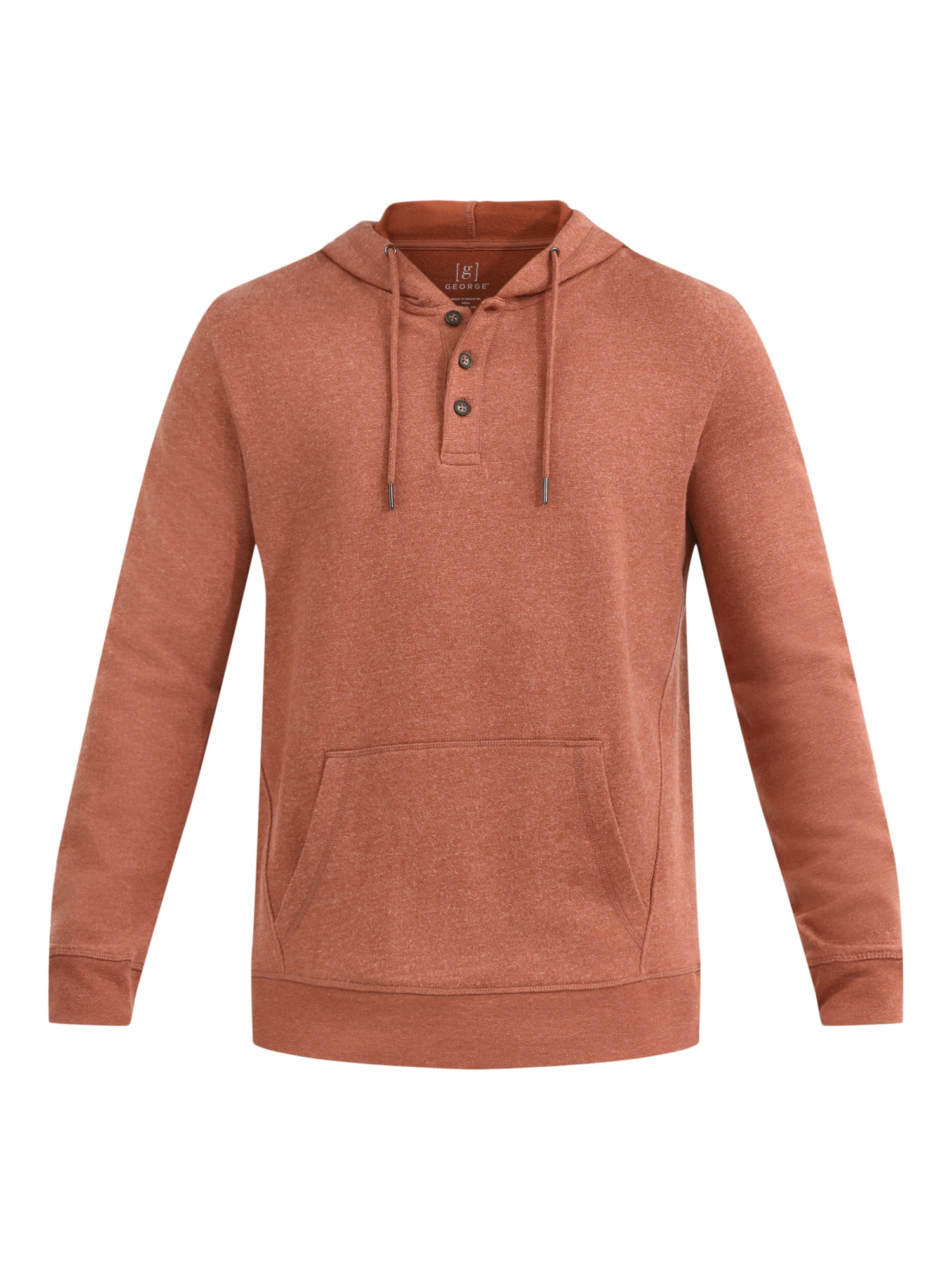 George Men's Button Henley Hoodie with Long Sleeves, Sizes S-3XL