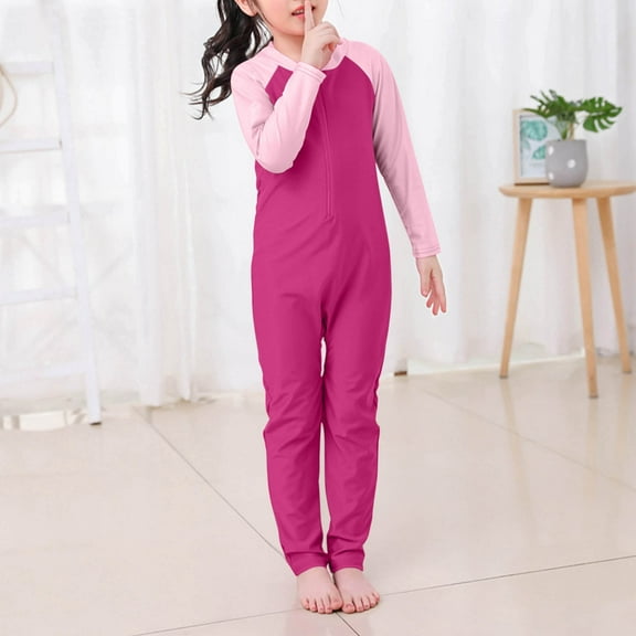 Delliss Girls Boys One Piece Long Sleeves Swimsuit Water Sports Sun Protection Surfing Suit Diving Suit Beach Swimming Suit