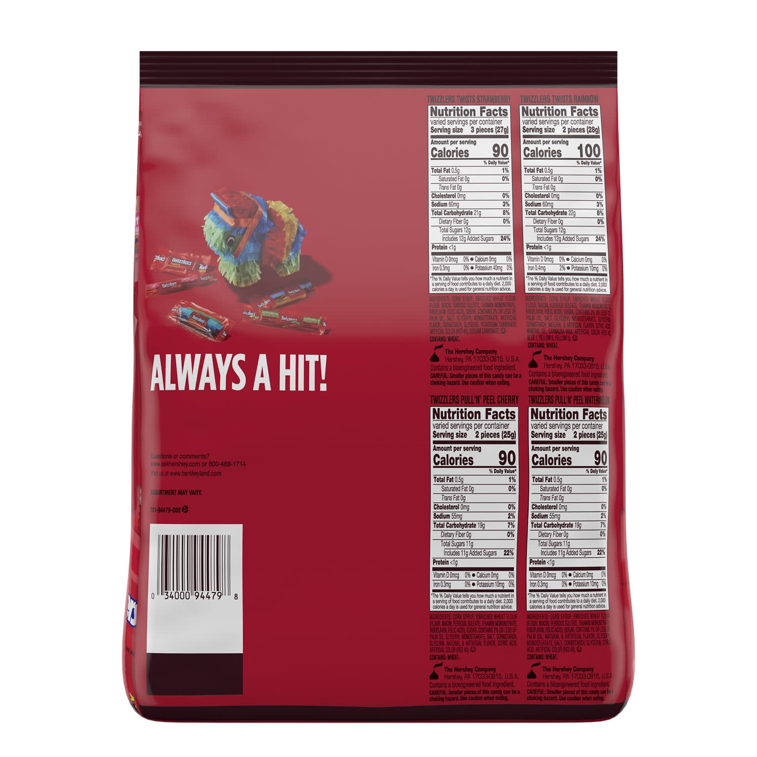 (3 pack) Twizzlers Assorted Flavored Licorice Style Candy, Bulk Party Pack 46.34 oz