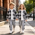 thumbnail image 6 of ClothesFuns Boys Outfits Toddler Boy Clothes Plaid Button Down Long Sleeve Hooded Shirt Tops Pants with Pockets 2Pcs Fall Winter Outfits 3-7Y, 6 of 8