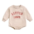 thumbnail image 2 of Newborn Baby Sweatshirt Long Sleeve Crewneck Letter Embroidery Romper Infant Boys Girls Spring Fall Soft Onesie Outfits Beige 3-6 Months, 2 of 7