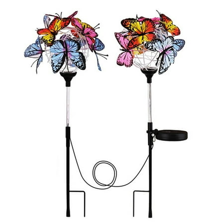 

VAKIND 2pcs LED Solar Light Luminous Butterfly Ball Lawn Stakes Lamps Garden Decor