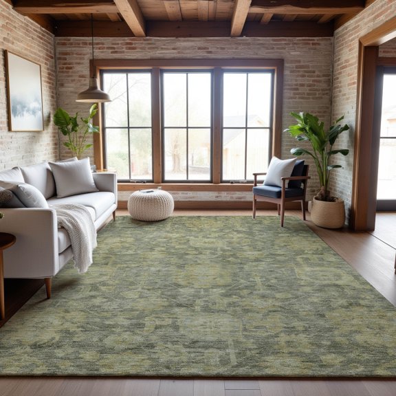 Addison Rugs Mayfield Premium Machine Washable Traditional Damask Sage Rectangle Rug, 5' x 7'6"