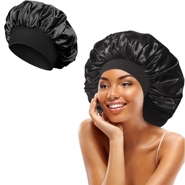 Hat Gorro para Dormir, Gorro De Satén con Banda Elástica Ancha, Gorro De Dormir Suave Satinado, Gorro De Seda para el Cuidado del Cabello Rizado (A)…
