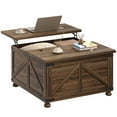 thumbnail image 1 of HOMCOM Lift Top Coffee Table with Hidden Compartment, Brown Wood Grain, 1 of 10