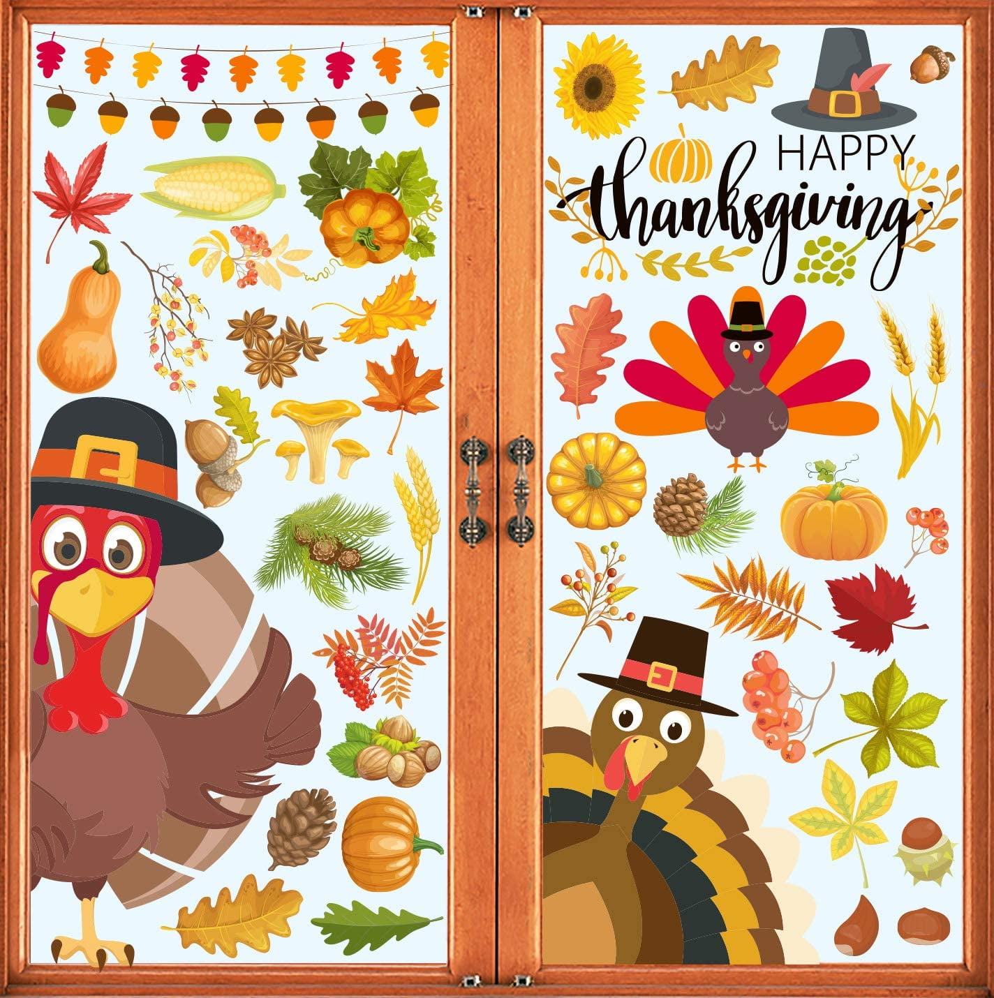 Thanksgiving Fall Autumn Leaves Acorns Window Sticker Thanksgiving Decorations 110 Pcs