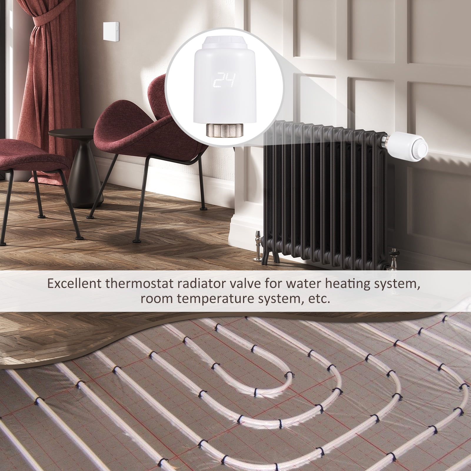 BIMZUC ZigBee Smart Thermostatic Radiator Valve Programmable Temperature Controller TRV Compatible with Alexa, App Control (Zigbee Hub Required, 2.3 in / 58.4 mm)