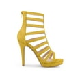 thumbnail image 3 of BLISSFUL STEP Women's Open Toe Platform Stiletto Heel Cage Heeled Sandals Yellow 7.5, 3 of 7