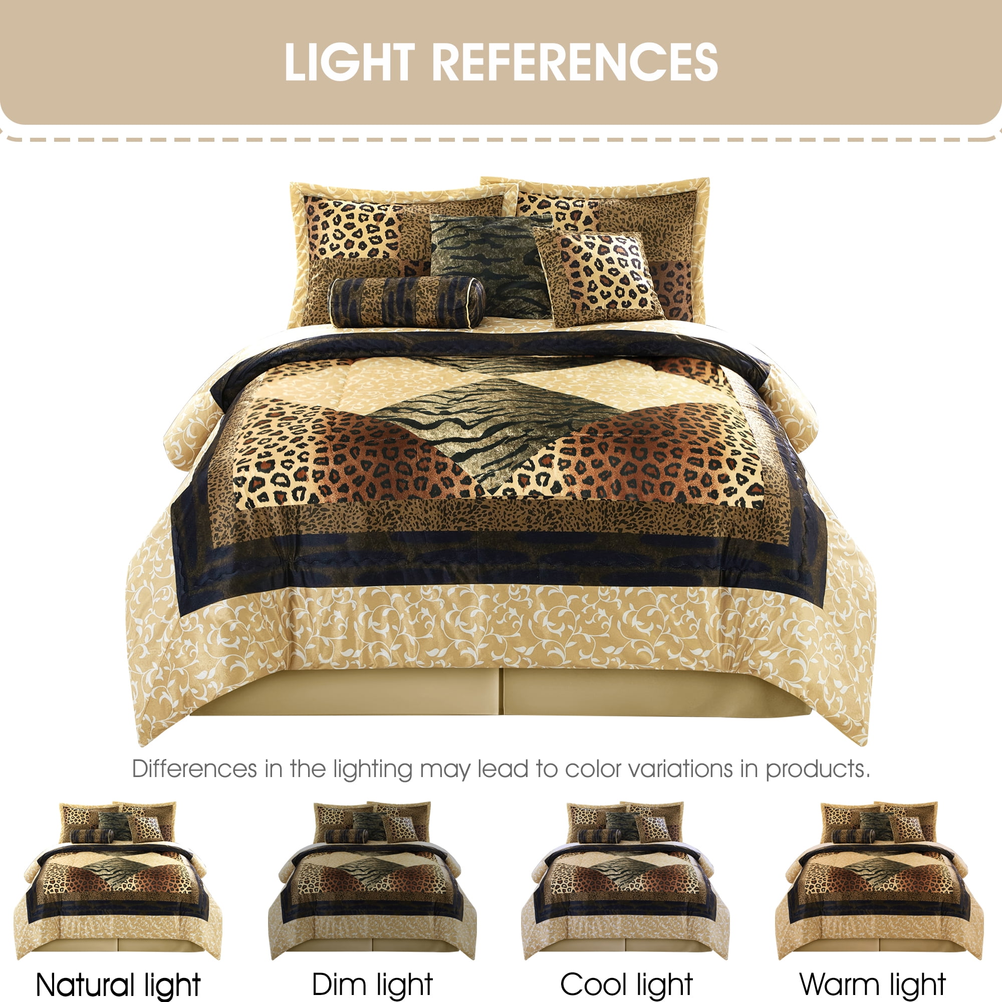 Lanco Aris Leopard Print 7-Piece Comforter Set, Brown And Black, Bed Size King, 100% Polyester, Abstract
