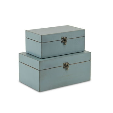 Contemporary Home Living Set of 2 Blue Solid Rectangular Wooden Storage Boxes 10.25"