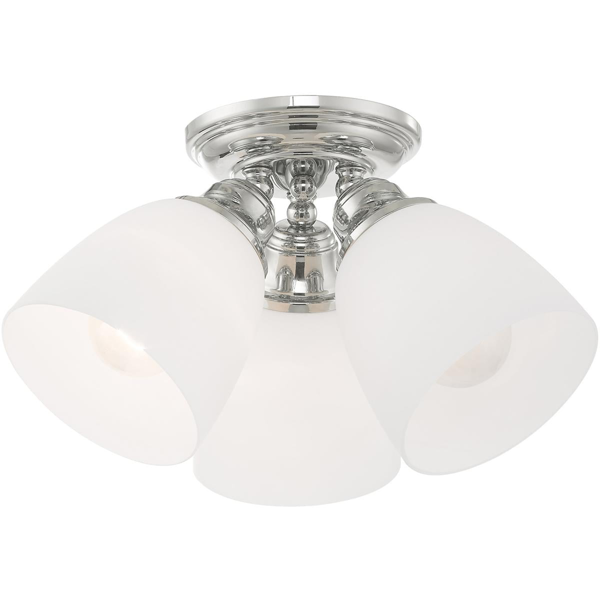 3 Light Polished Chrome Ceiling Light fixture with Hand Blown Satin Opal White Glass Shade