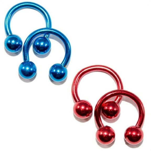 Anodized Titanium 14ga Horseshoe Circular Barbells Red/Blue 2Pairs