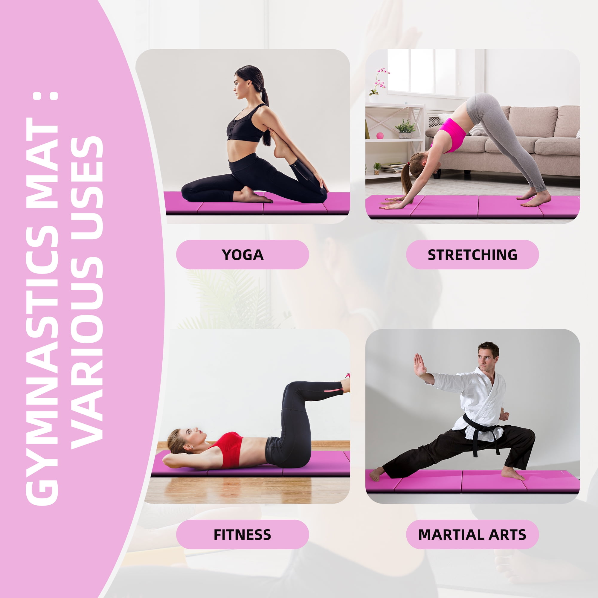 Signature Fitness 4ft x 10ft x 2in Folding Gymnastics Mat, Extra Large 4-Panel Exercise Mat for Tumbling, Stretching, Yoga, Cheerleading, Home Gym, PVC Leather + EPE Foam, Multiple Colors