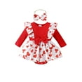 thumbnail image 1 of Honganda Baby Girl Valentine's Day Outfits Ruffle Long Sleeve Heart Print Romper with Headband Set Clothes, 1 of 7
