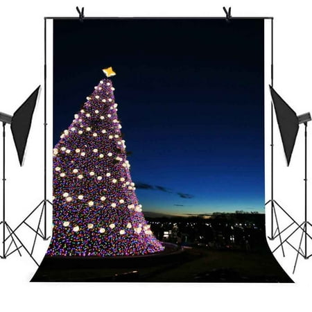 Image of GreenDecor 5x7ft Christmas photography Backdrop Lights Illuminate Christmas Tree Night City Background Studio Props Party Photo Booth Curtain Background