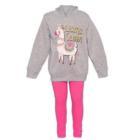 Girls Pink Little Girls Gray Pink Llama Queen 2pc Sweatshirt Pants Outfit