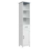 KWUXIN Slim Bathroom Storage Cabinet White, 3 Tier Shelf Cupboard with Drawer & Door, Freestanding Linen Tower Organizer