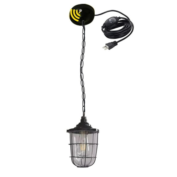 Kiven Outdoor Pendant Light Dusk to Dawn with 15FT Plug-in Cord, IP65 Waterproof Ceiling Hanging Porch Light, Farmhouse Outdoor Glass Hanging Lantern Light for Porch Entryway Patio(No.3148)